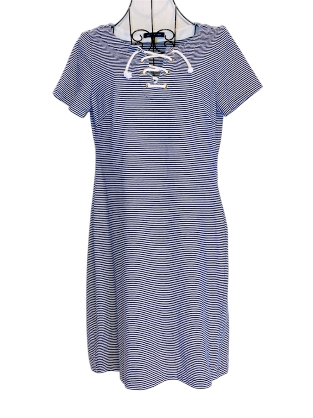 Tommy Hilfiger Blue & White Striped Knit Nautical Seaside Mini Dress, Size XS